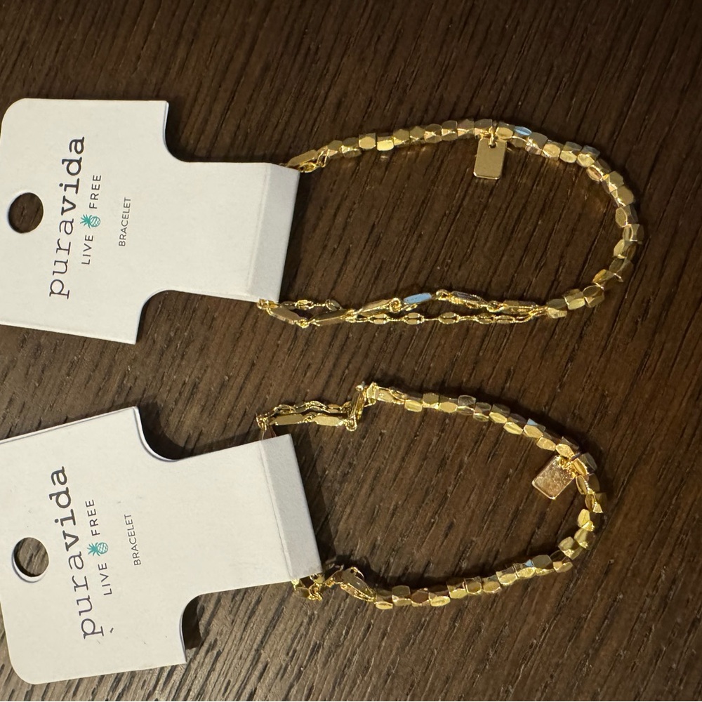 Pura Vida Gold plating Beaded Bracelets. Stretch elastic. Set of 2